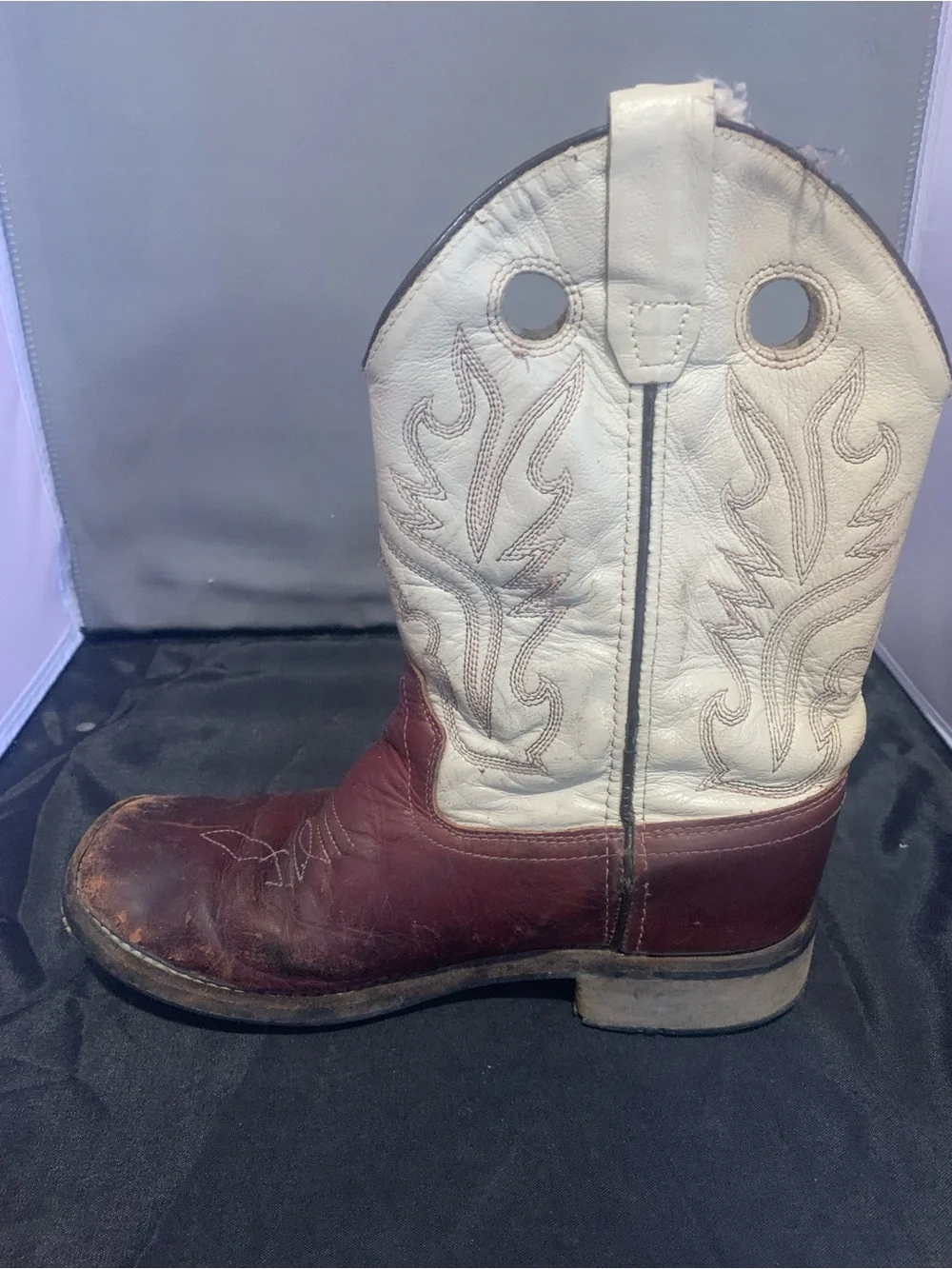 Kid’s ( Unisex ) Old West White and Brown Two-Tone Leather Cowboy Boots
